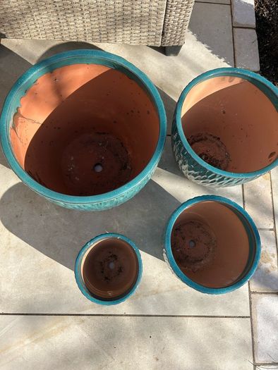 Set of 4 new ceramic glazed terracotta pots