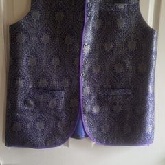 Mens Purple & Gold Printed Silk Brocade  Bundi Waiscoat