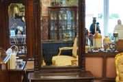 Antique Gothic Revival Oak Hall Console with Mirror