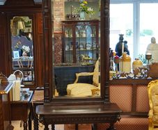 Antique Gothic Revival Oak Hall Console with Mirror