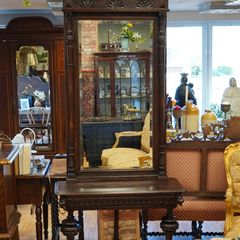 Antique Gothic Revival Oak Hall Console with Mirror