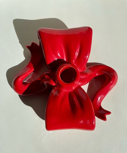 Klevering red bow candle holder sculptural ceramic ribbon design Brand New
