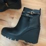 GUESS FL7TADELE10 Women's Black Leather Ankle Boot and High Wedge Logo Image 4
