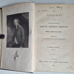 The Speeches of the Right Honourable Richard Brinsley Sheridan. 1842 First edition. Old antique book. Very scarce Irish interest.