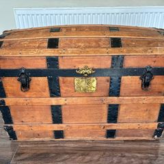 Antique 1890s steamer trunk Liver brass plates