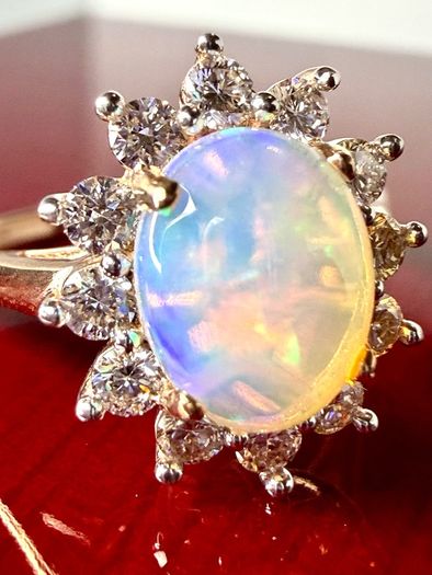 Diamond Ethiopian Opal & Lab-Grown Diamond Ring