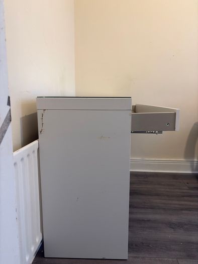 White Glass Top Desk with Drawer