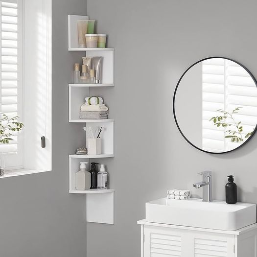 NEW SALE | Corner Shelf, 5-tier Floating Wall Shelf With Zigzag Design, Bookshelf, White