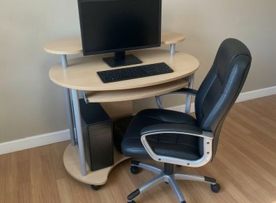 Compact Mobile Computer Desk with Keyboard Tray & Monitor Shelf