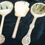 Vintage Vanity Brush set,2 Mirrors and Brush 3 pices ,Embroid Floral gold filigree dressing Vanity Image 8