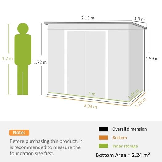 Storage shed with ventilation windows, sliding doors, galvanized steel, 213 x 130 x 172 cm, Dark gray