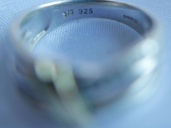 Vintage 9Ct Yellow Gold 375 and Sterling Silver 925 Ring,  Hallmarked 375 - 925  , 3,74g size N1/2