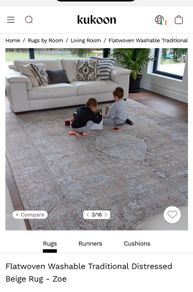Kukoon Flatwoven Washable Traditional Distressed Beige Rug - Zoe