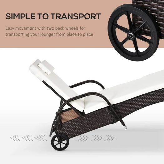 Garden Rattan Furniture Single Sun Lounger Recliner Bed Reclining Chair Patio Outdoor Wicker Weave Adjustable Headrest with Fire Retardant Cushion (FREE SHIPPING)