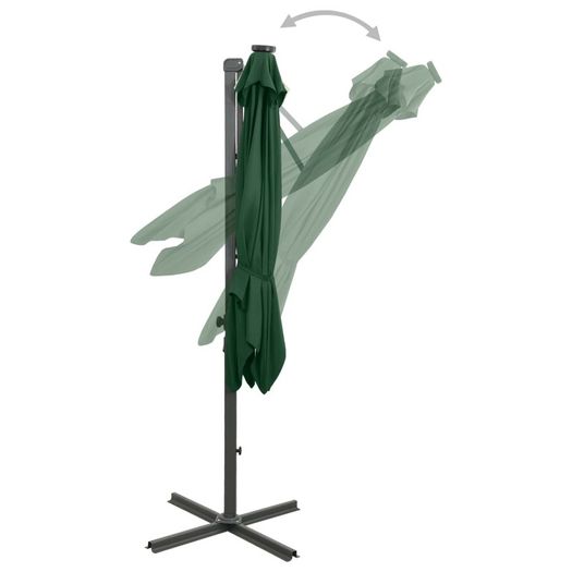 Cantilever Umbrella with Pole and LED Lights Green 300 cm