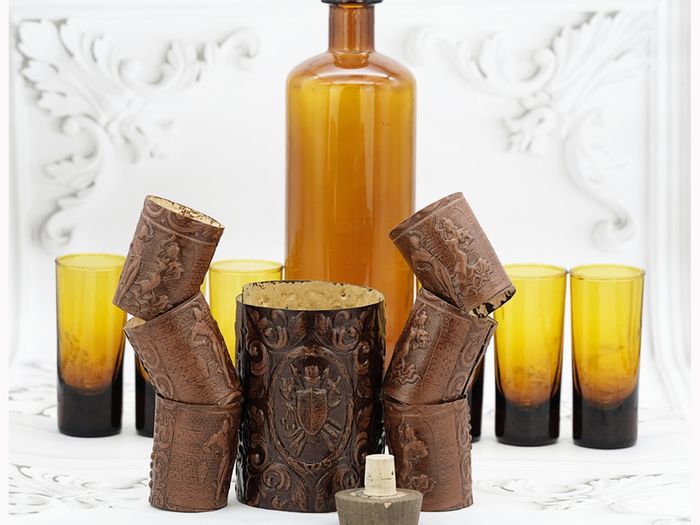 Vintage Amber Glass Decanter Glasses Set