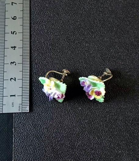 Antique Denton England porcelain china screw-back earrings