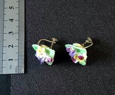 Antique Denton England porcelain china screw-back earrings