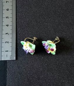 Antique Denton England porcelain china screw-back earrings