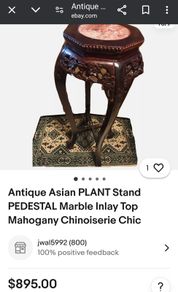 Vintage Mahogany Plant stand with Pink Marble Inlay