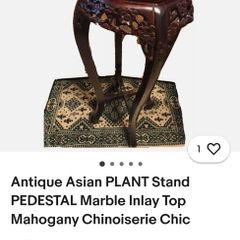 Vintage Mahogany Plant stand with Pink Marble Inlay