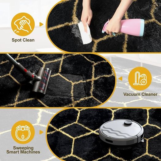 Geometric Rugs Living Room-160x230cm Extra Large Black Rug, Ultra Soft Fluffy Shaggy Rug for living room, Washable Anti Slip Area Rug Carpet
