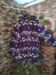 Purple and blue Vintage Aztec print hooded fleece  med to large