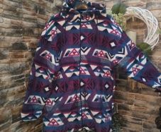 Purple and blue Vintage Aztec print hooded fleece  med to large
