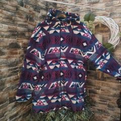 Purple and blue Vintage Aztec print hooded fleece  med to large