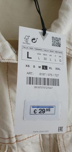 ZARA cream denim dress Sz L (12-14) - Bnwt Rrp 29.95