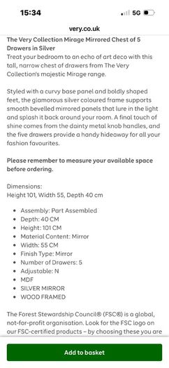 Mirrored 5 drawer unit
