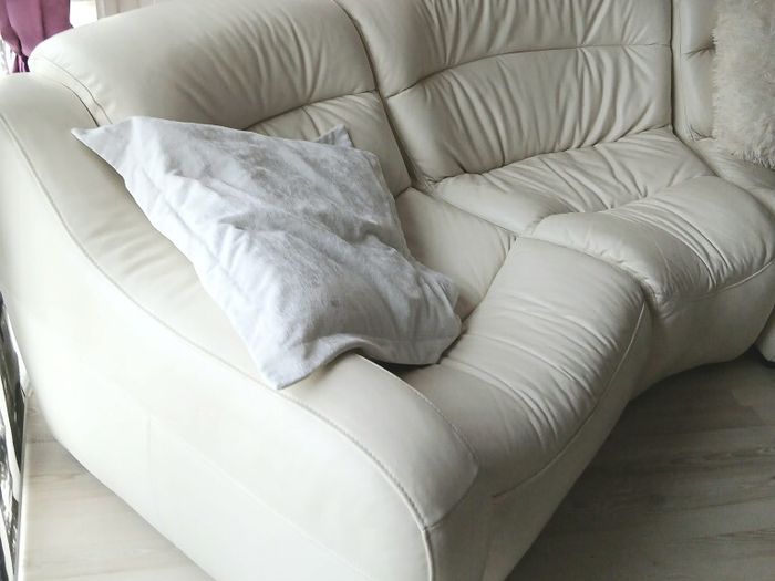 Off white ivory leather sofa & corner seat
