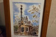 Barcelona Parque Guell Lithograph framed