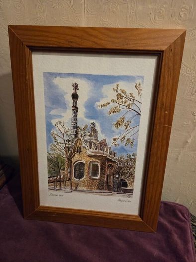 Barcelona Parque Guell Lithograph framed