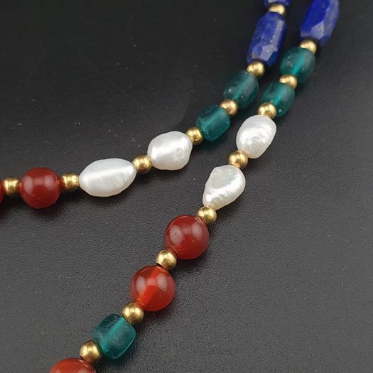 Antique Himalayan Tibetan 3 Eyes Agate Dzi Bead With Mix Lapis,carnelianPearls Necklace