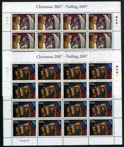 2007 Ireland Christmas Commemorative Stamp Sheetlets Plate 1B1B1B1B Mint Never Hinged (MNH)