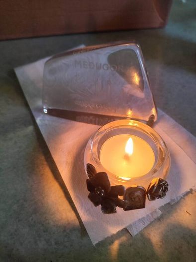 Set of  2 holy items Medugorje holy small glass pulque and night light holy candle holder.