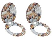 WC Toilet Seats 2 pcs with Soft Close Lids MDF Pebbles Design