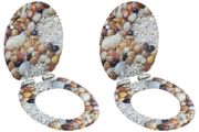 WC Toilet Seats 2 pcs with Soft Close Lids MDF Pebbles Design