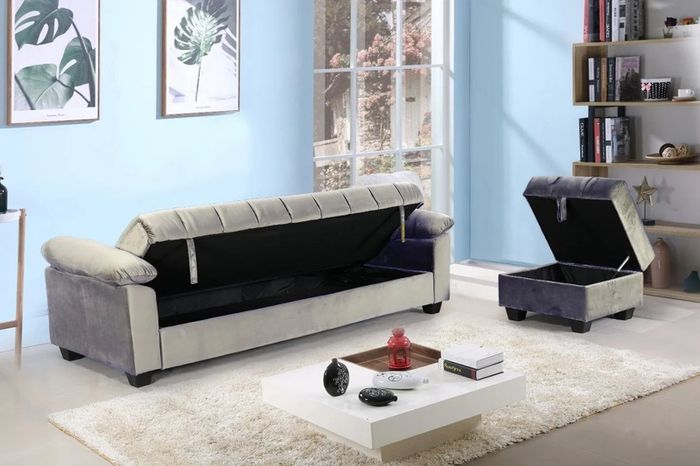 Yadhi Sofa Bed with Storage & Pouffe , Grey