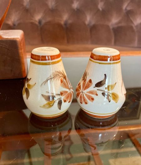 Vintage Set Hand Painted Ceramic Salt & Pepper Shakers Mid Century