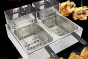 Stainless Steel Double Fryer double Zones Electric Thermostat 60 To 200C With Basket And Lid 12L 5kw 220v
