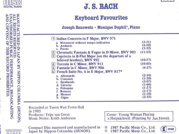 J.S. Bach. Keyboard Favourites. CD. Free Postage!
