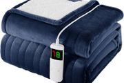Heated Blanket Electric Throw 130x160cm, 1/2/4/6/8 Hours Auto-Off 10 Heat Level Digital Control, Over-Heat Protection Flannel Sherpa Washable Blanket Navyblue
