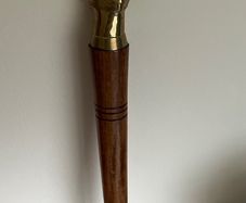 Antique Brass Horse Head on Short Polished Wood Baton
