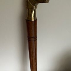Antique Brass Horse Head on Short Polished Wood Baton