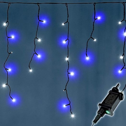 Icicle Lights 2000 LED Outdoor Christmas Lights 60M Lit Length, with Timer and 8 Modes - Blue/Cool White