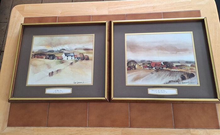 A pair of vintage signed prints by Hugh Brandon Cox