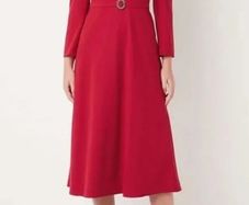 LK Bennett red crepe flare belted dress