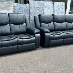 Valerie Black 3+2 Leather Recliner Sofa Set